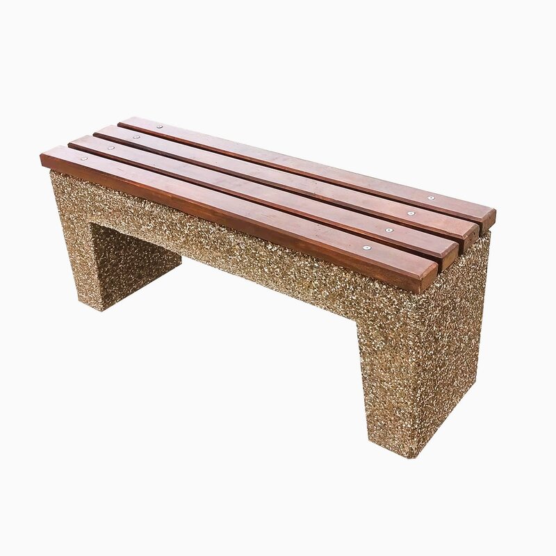 Banca din beton si piatra de rau, sezut din lemn de stejar – 120x49x35 cm