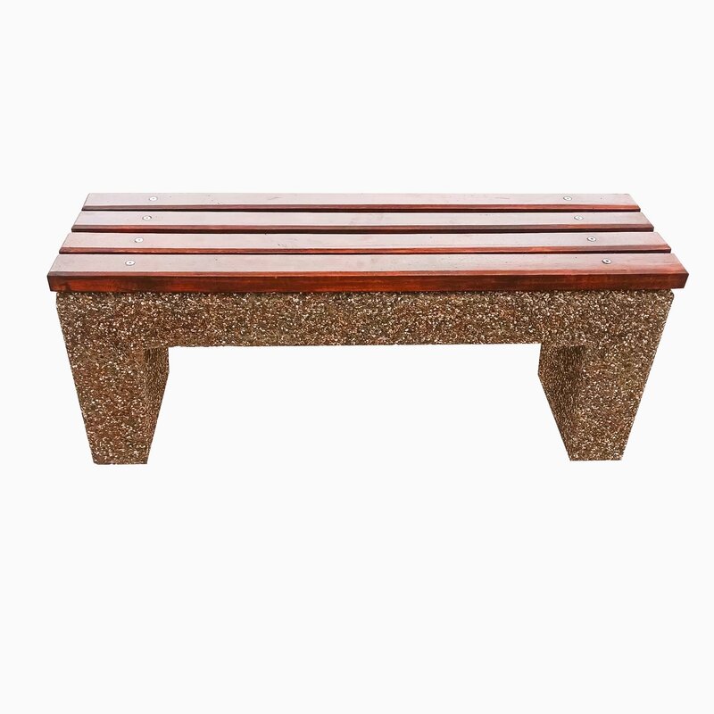 Banca din beton si piatra de rau, sezut din lemn de stejar – 120x49x35 cm