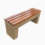 Banca din beton si piatra de rau, sezut din lemn de stejar – 120x49x35 cm